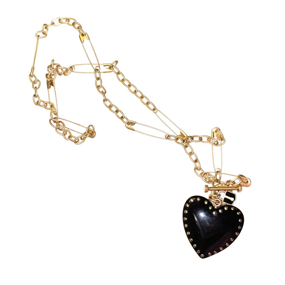 Vintage marc by marc jacobs heart necklace gold safety pin chain